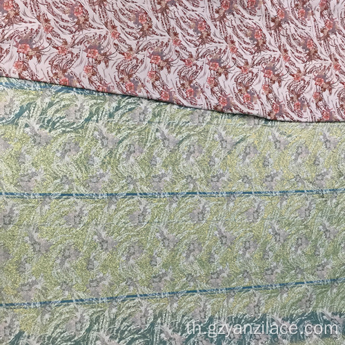 ผ้าถักทอลาย jacquard สีเขียว